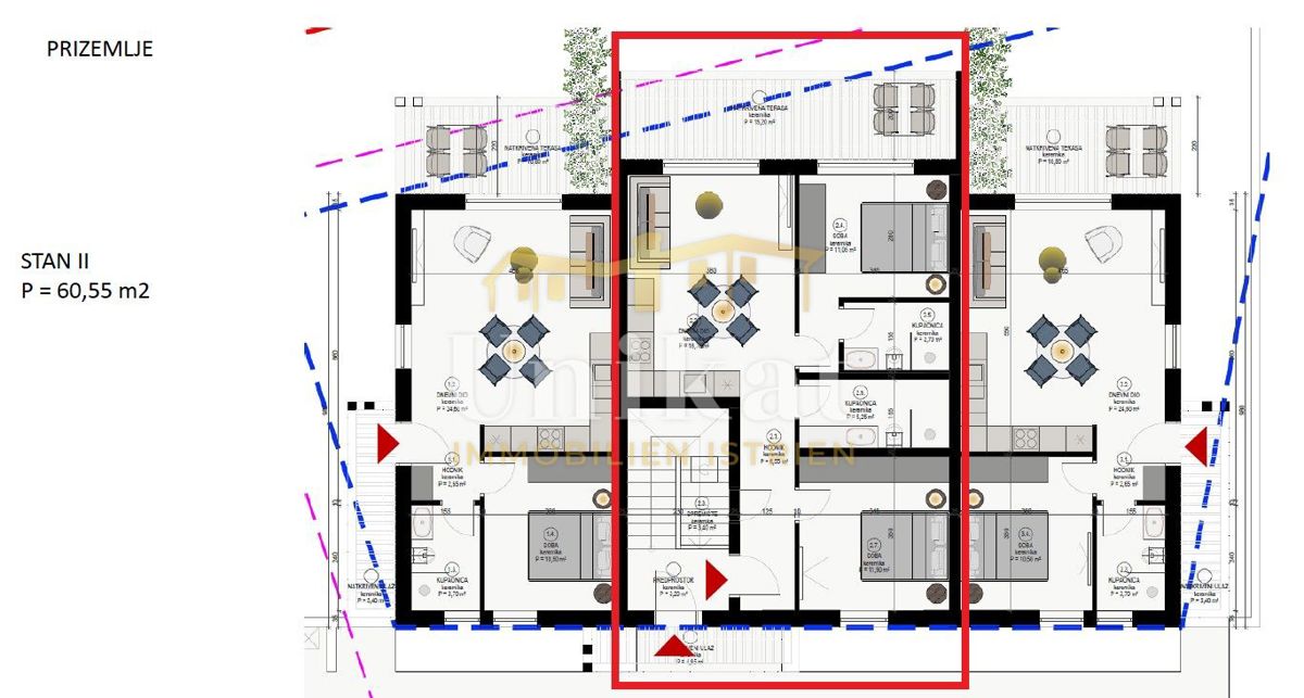 Dvosobno stanovanje v pritličju - vrt, bazen, 10 min do morja